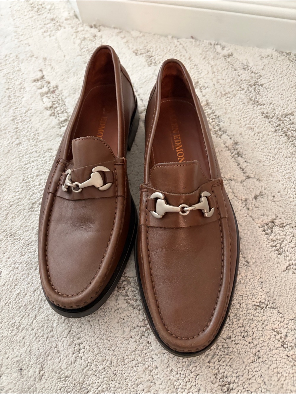 Allen Edmonds Brown Leather Bit Loafers with Silver Hardware 8D